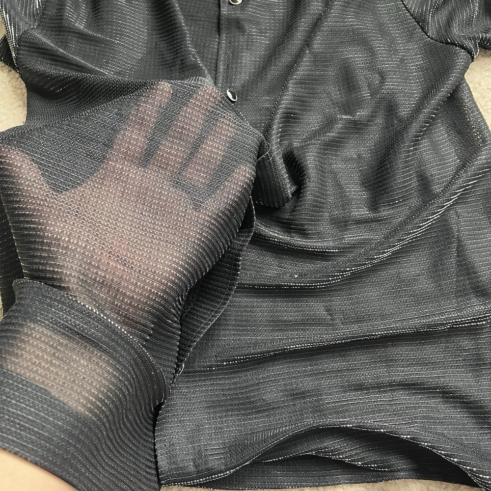 VTG YMLA Shirt Men XL‎ Party Rave Festival Club Disco Sheer Metallic Black - Picture 9 of 12